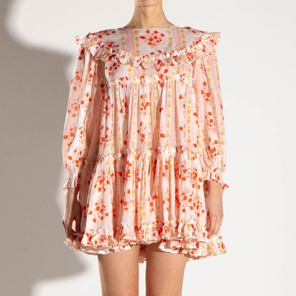 Innika Choo Voile Collar Tier Mini Dress Size 0 - 2 XS Baby Doll Frills Peasant - Picture 10 of 12